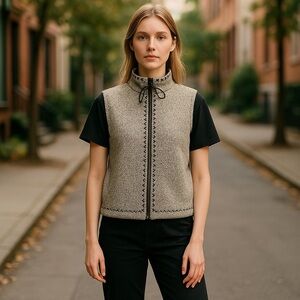 Christopher & Banks Brown Sweater Vest Woven, hand embroidered large
